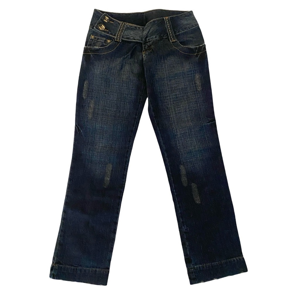 Mac Plus Women’s Jeans Size 4 Brazil 38 Dark Wash Beaded Waist Distressed